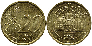 АВСТРИЯ 20 ЕВРОЦЕНТОВ 2004 KM 3086 латунь 4391-246
