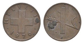 Швейцария 1 раппен 1970 KM 46 бронза 3458-261