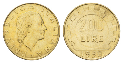 Италия 200 лир 1998 R, шестерня KM 105 алюминиевая бронза UNC 4148-811