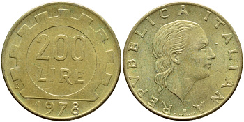 Италия 200 лир 1978 R, шестерня KM 105 алюминиевая бронза 4395-547