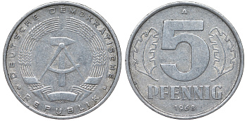 ГДР 5 ПФЕННИГОВ 1968 A KM 9.1 алюминий 62-141