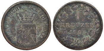 Бавария 1 крейцер 1869 Людвиг II (1864-1886) KM 487 серебро 71-1065