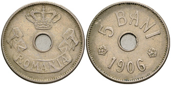 Румыния 5 бани 1906 Кароль I (1881-1914) KM 31 медно-никель 4608-137