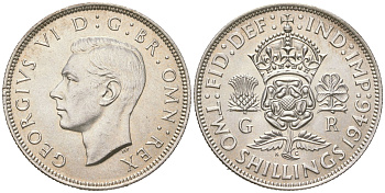 Великобритания 2 шиллинга (флорин) 1946 Георг VI (1936-1952) KM 855, Spink 4081 серебро UNC 4619-852