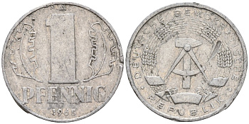 ГДР 1 пфеннииг 1965 A KM 8.1 алюминий 4596-547