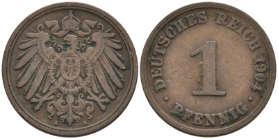 Германия 1 пфенниг 1904 A KM 10, J. 10 медь 4567-1156