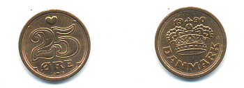 ДАНИЯ 25 ЭРЕ 1990 LG; JP; A, МАРГРЕТЕ II (1972-) KM 868.1 бронза UNC 4379-643