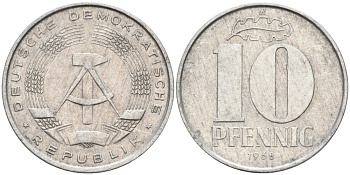 ГДР 10 пфеннигов 1968 А KM 10 алюминий 4571-713