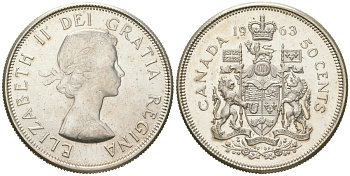 Канада 50 центов 1963 Елизавета II (1952-2022) KM 56 серебро UNC 68-846