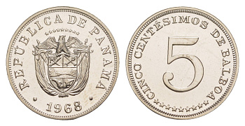 Панама 5 сентесимо 1968 тираж 23.000 экземпляров KM 23.2 медно-никель PROOF 1524-633