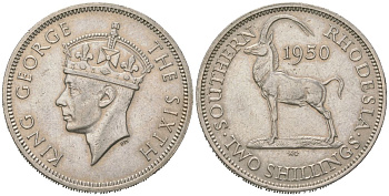 Южная Родезия 2 шиллинга 1950 Георг VI (1936-1952) KM 23 медно-никель 4616-131