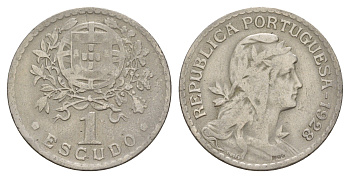 Португалия 1 эскудо 1928 KM 578 никель латунь 4654-247