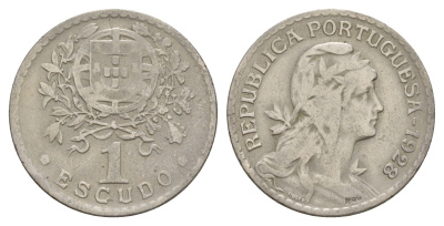 Португалия 1 эскудо 1928 KM 578 никель латунь 4654-247