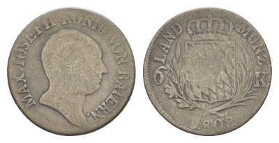 Бавария 6 крейцеров 1808 Максимилиан I (1806-1825) KM 686 серебро 4649-452