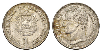 Венесуэла 1 боливар 1990 Симон Боливар Y 52a.2 сталь плакированная никелем 4662-925