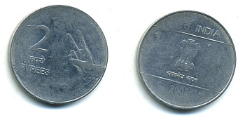 Индия 2 рупии 2008 N KM 327 сталь 4364-535