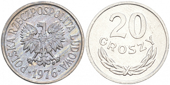 ПОЛЬША 20 ГРОШЕЙ 1976 MW KM А47 алюминий UNC 4516-529