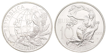 Италия 10 евро 2003 Люди в Европе KM 258 серебро BU 11-327-31