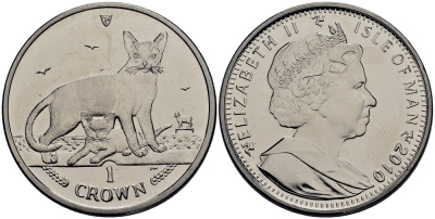 Остров Мэн 1 крона 2010 абиссинская кошка КМ 1426 медно-никель UNC M82-06