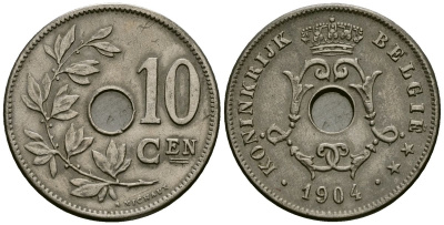 Бельгия 10 сантимов 1904 Belgie KM 53 медно-никель 4172-733