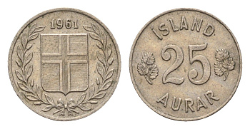 Исландия 25 эйре 1961 KM 11 медно-никель 4690-621