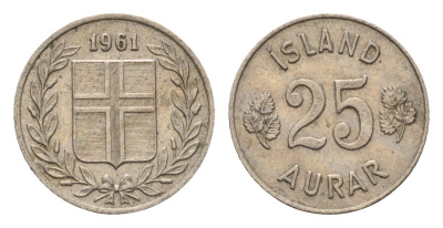 Исландия 25 эйре 1961 KM 11 медно-никель 4690-621