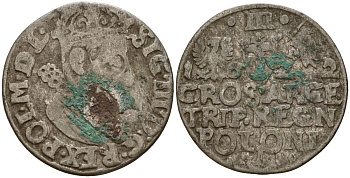 Польша, Эльбинг трояк (3 гроша) 1622 Сигизмунд III Ваза (1587-1632), Монетный двор Краков, герб "Сас" - управляющий монетного двора Миколай Данилович в 1616-1624 Iger K.22.1.a, KM 31 серебро 4160-252