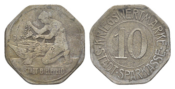 Билефельд 10 пфеннигов 1917 Funck 40.3, Men05 2775.7, Men18 3552.7 цинк 4636-847