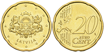 Латвия 20 евроцентов 2014 KM 154 нордик UNC 4364-1516