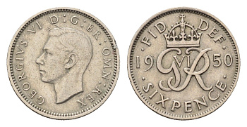 Великобритания 6 пенсов 1950 Георг VI (1936-1952) KM 875, Spink 4110 медно-никель 4643-958