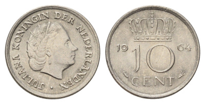Нидерланды 10 центов 1964 Юлиана (1948-1980) KM 182 никель 4679-1264