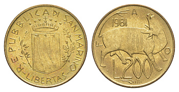 Сан-Марино 200 лир 1981 Мир KM 123 алюминиевая бронза UNC 4648-314