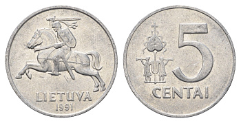 Литва 5 центов (сентов) 1991 год-тип KM 87 алюминий 4688-942