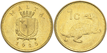 Мальта 1 цент 1995 ласка, горностай KM 93 никель латунь 4585-1237