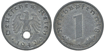 Германия 1 рейхспфенниг 1942 A KM 97, J. 369 цинк 4174-438