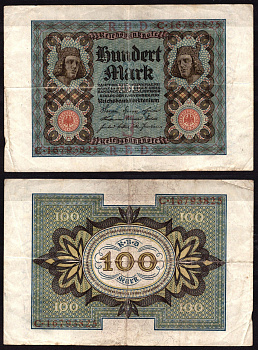 Германия 100 марок 1932 Веймар,8 цифр в номере, J, «Бамбергский всадник» из оперы «Купол Бамберга». Pick 69 b бумага 6289-26-3-1