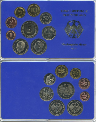 ФРГ набор из 9 монет 1976 J, официальный государственный набор, в пластике    PROOF 00-00