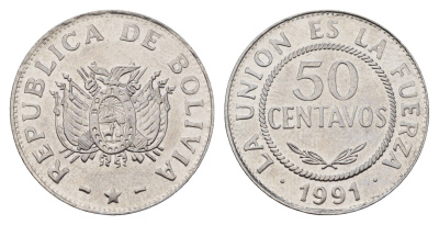 Боливия 50 сентаво 1991 KM 204 нержавеющая сталь UNC 181-153