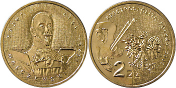 Польша 2 злотых 2003 MW, Ясек Малжевски KM 477 нордик  UNC  4531-1014