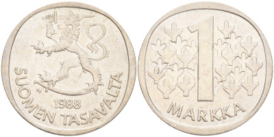 ФИНЛЯНДИЯ 1 МАРКА 1988 M KM 49а медно-никель 4556-747
