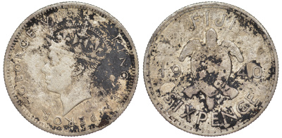 Фиджи 6 пенсов 1940 Георг VI (1936-1952), черепаха KM 11 серебро    91-452