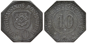 Германия, Розенхайм 10 пфеннигов ND Бавария, нотгельд цинк 4119-1225