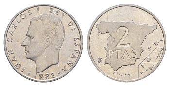 Испания 2 песеты 1982 Хуан Карлос I (1975-2014) KM 822 алюминий UNC 4175-1256