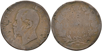 ИТАЛИЯ 10 ЧЕНТЕЗИМО 1866 ОМ, ВИКТОР ЭММАНУИЛ II (1861-1878) бронза 63-1242