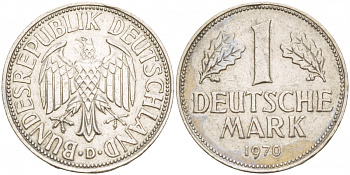 ФРГ 1 МАРКА 1970 D, KM 110, J. 385 медно-никель 4544-246