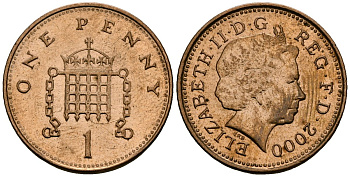 Великобритания 1 пенни 2000 Елизавета II (1952-2022) KM 986, Spink 4710 (B5) сталь плакированная бронзой 4167-1242