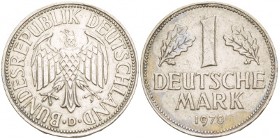 ФРГ 1 МАРКА 1970 D, KM 110, J. 385 медно-никель 4544-246