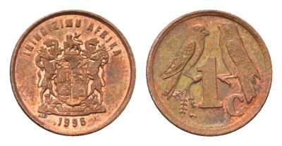 ЮАР 1 цент 1998 герб, капские воробьи KM 170 сталь плакированная медью UNC 4694-234