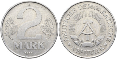 ГДР 2 марки 1977 A KM 48 алюминий 4139-114