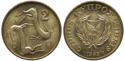 КИПР 2 ЦЕНТА 1983 KM 54.1 никель латунь UNC M22-19